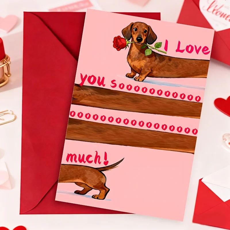 Valentinstags-Grußkarte mit Umschlag, Ich Liebe Dich So Viel Dackel-Design, Papierkarte für Jeden, Romantisches Geschenk für Ehemann Image