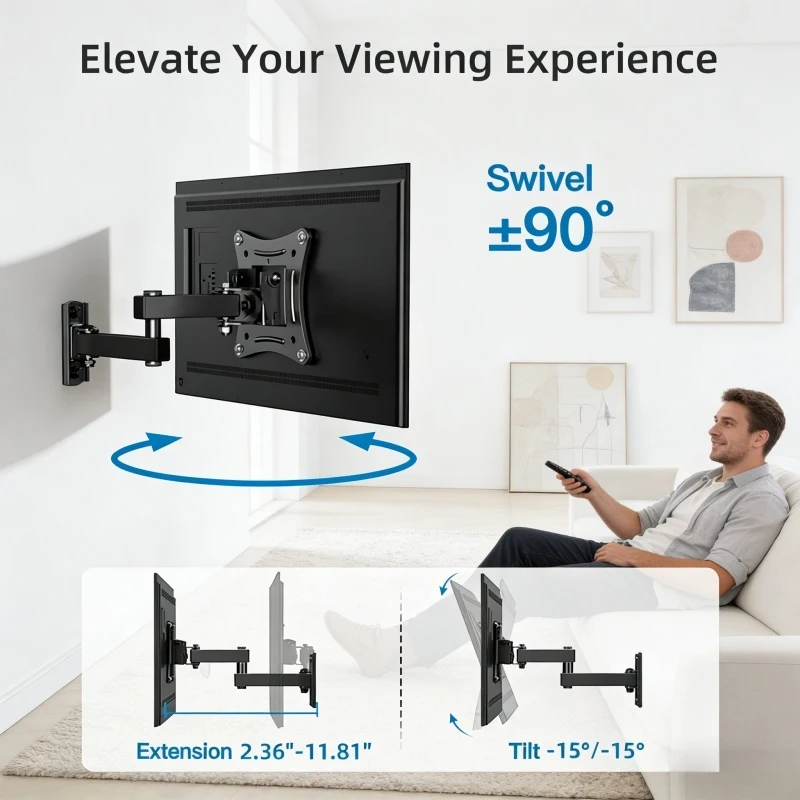 Vollbewegliche TV-Monitor-Wandhalterung Schwenkbar Neigbar Drehbar Ausziehbar für 10-32 Zoll Flach- & Curved-Fernseher Image
