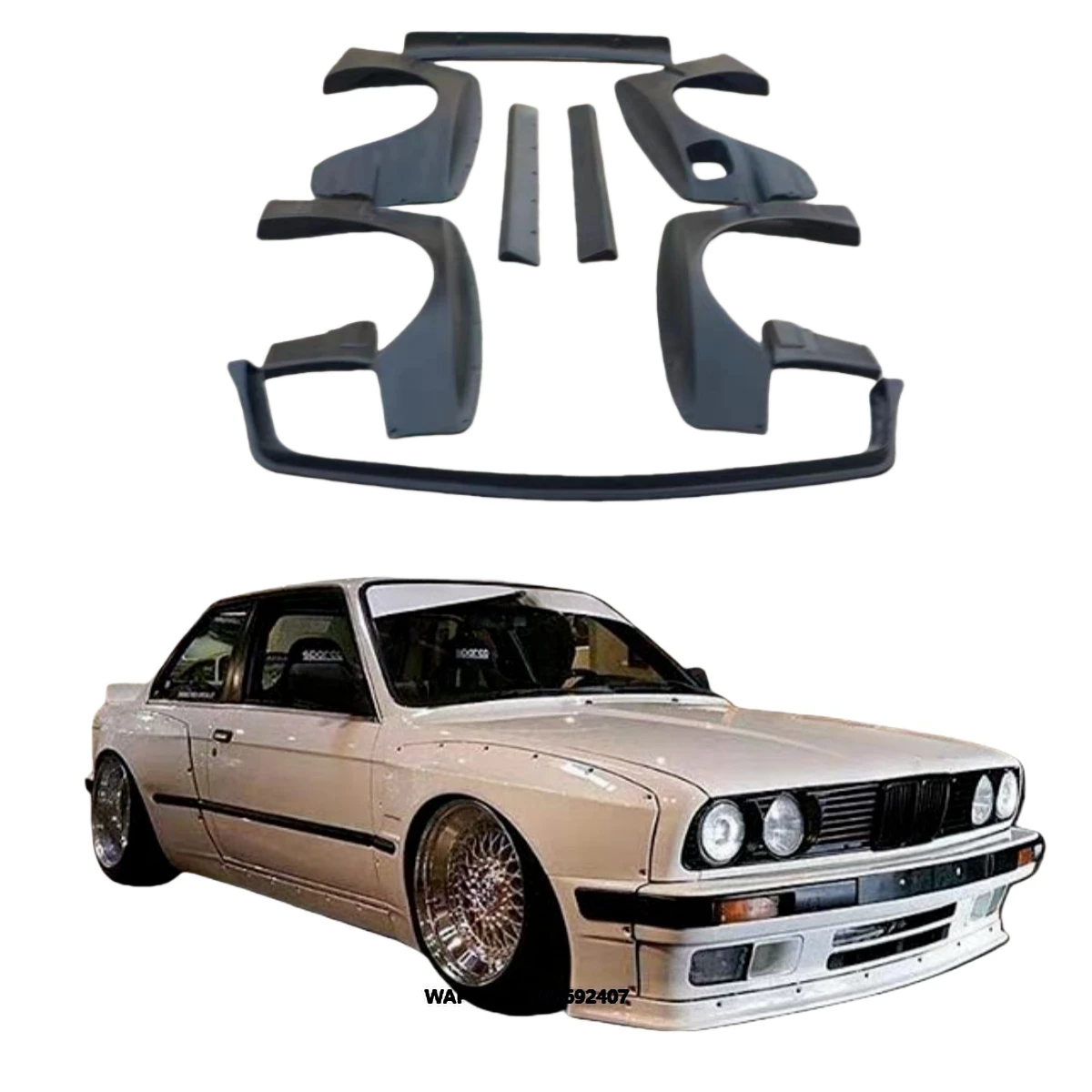 Für E30 Upgrade Carbonfaser-Seitenschweller, Front- und Heckspoiler, Kofferraumdeckel, Front- und Heckstoßstangen, Wide Body Kits, Kotflügel Image