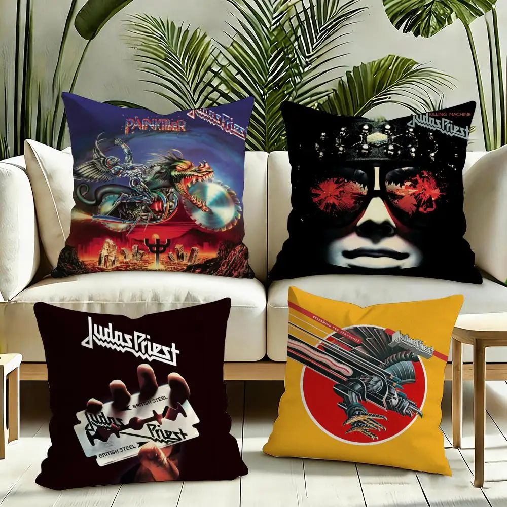 Band J-Judas P-Priest Kissenbezug, seidiger, kurzer Plüsch, unsichtbarer Reißverschluss, staubdichter Sofakissenbezug für Heimdekoration Image