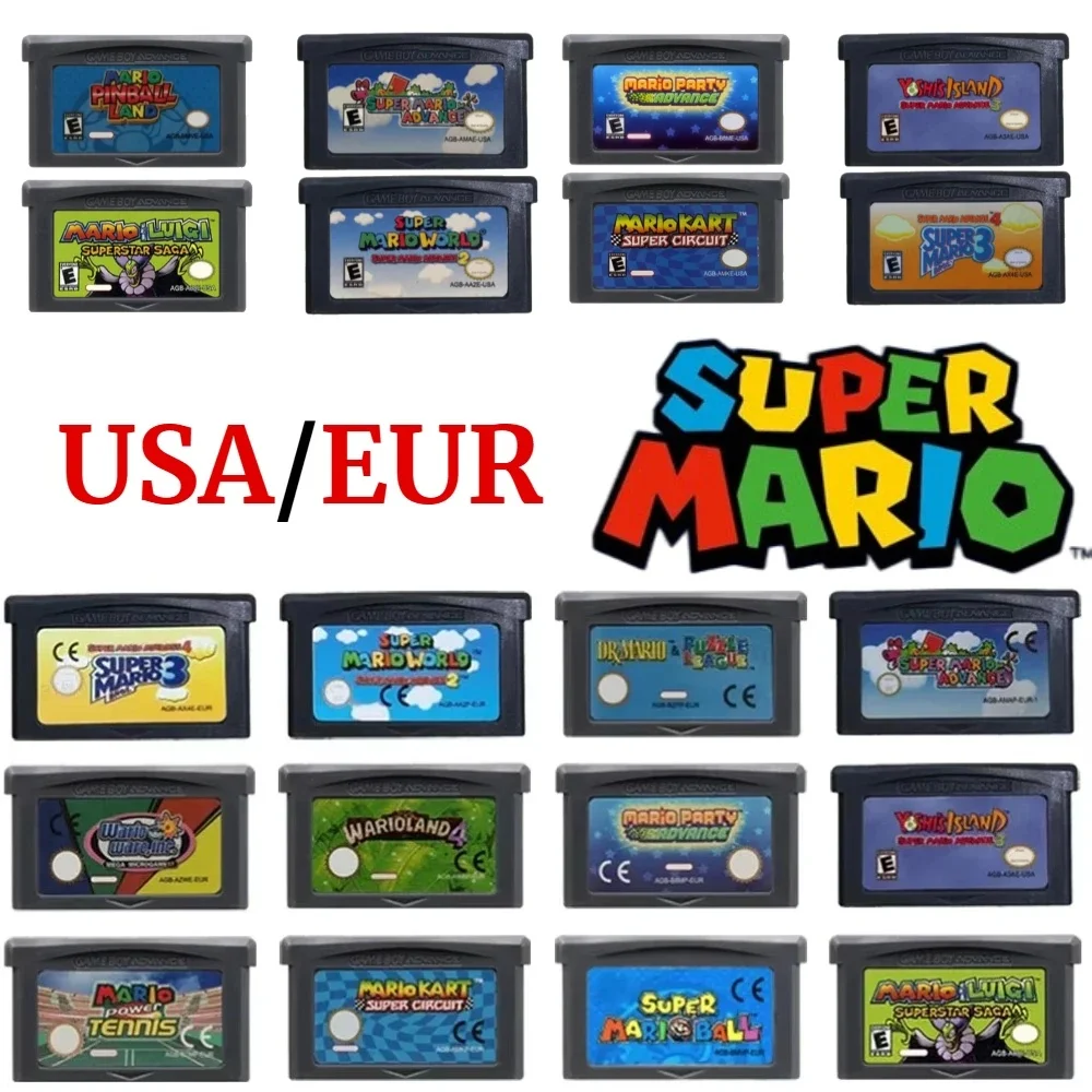Mario GBA Games cards EUR USA Version GBA Game Cartridge 32 Bit Video Game Console Card Series Super Wario Land4