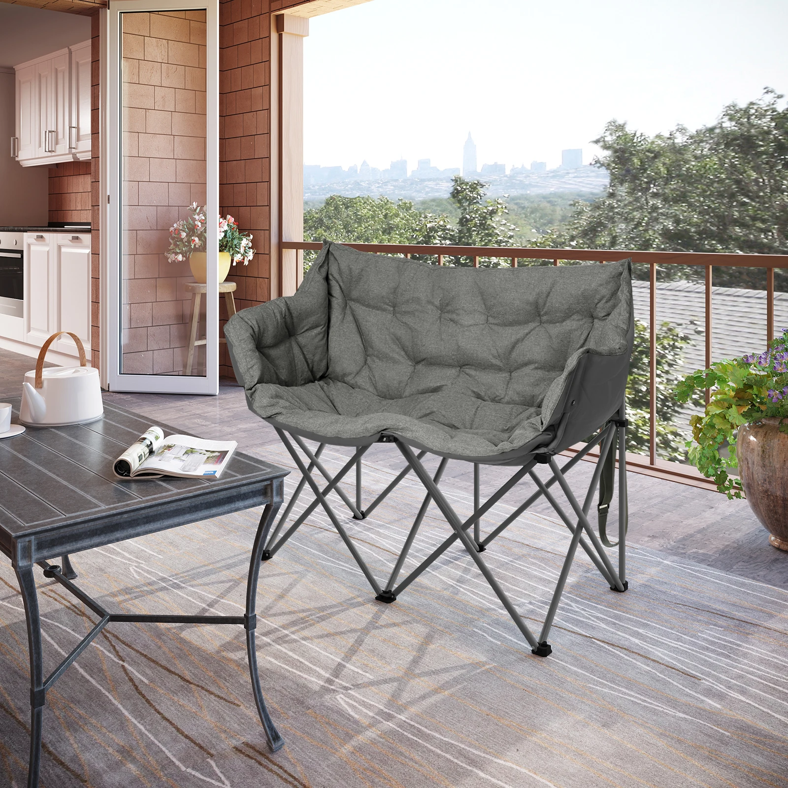 WOLTU Doppel-Klappstuhl für den Außenbereich, 2-Sitzer, Freizeit-Campingstuhl, gepolsterter Sitz, tragbarer Grill-, Strand- und Picknickstuhl für Garten und Park