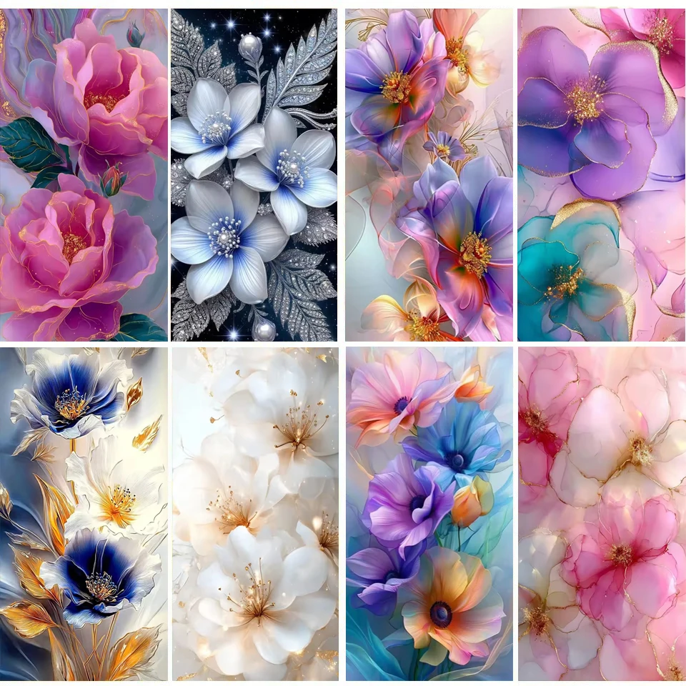 Diamant-Malerei Kunst DIY Schönes Großes Rosa Blumen-Diamant-Mosaik-Set 5D Quadratische Runde Strass-Kreuzstich-Dekoration für Zuhause Geschenk Image