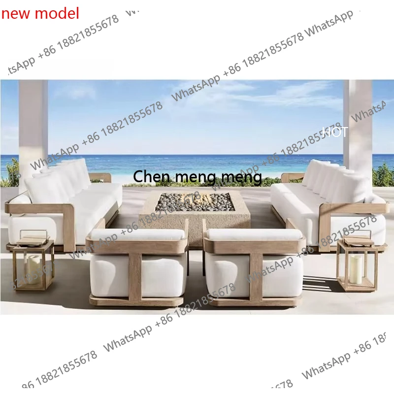 Holz-Sofa-Set Patio Sektional Modulares Modernes Rattan-Seil-Sofa Sitzgruppe Aluminium Teakholz Outdoor Gartenmöbel-Set A178