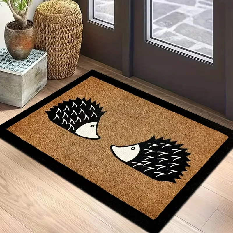 Eine niedliche Fußmatte mit Igel-Muster, geeignet für die Haustür als Willkommensmatte, rutschfeste, maschinenwaschbare Matte für Eingangsbereiche Image