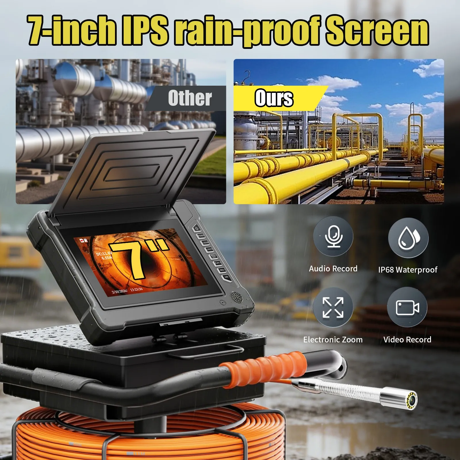 Kanalinspektionskamera Selbstnivellierend 512Hz 18/23MM 9" DVR Metermarkierung Abflussrohr Industrie-Endoskop IP68 Wasserdicht Image