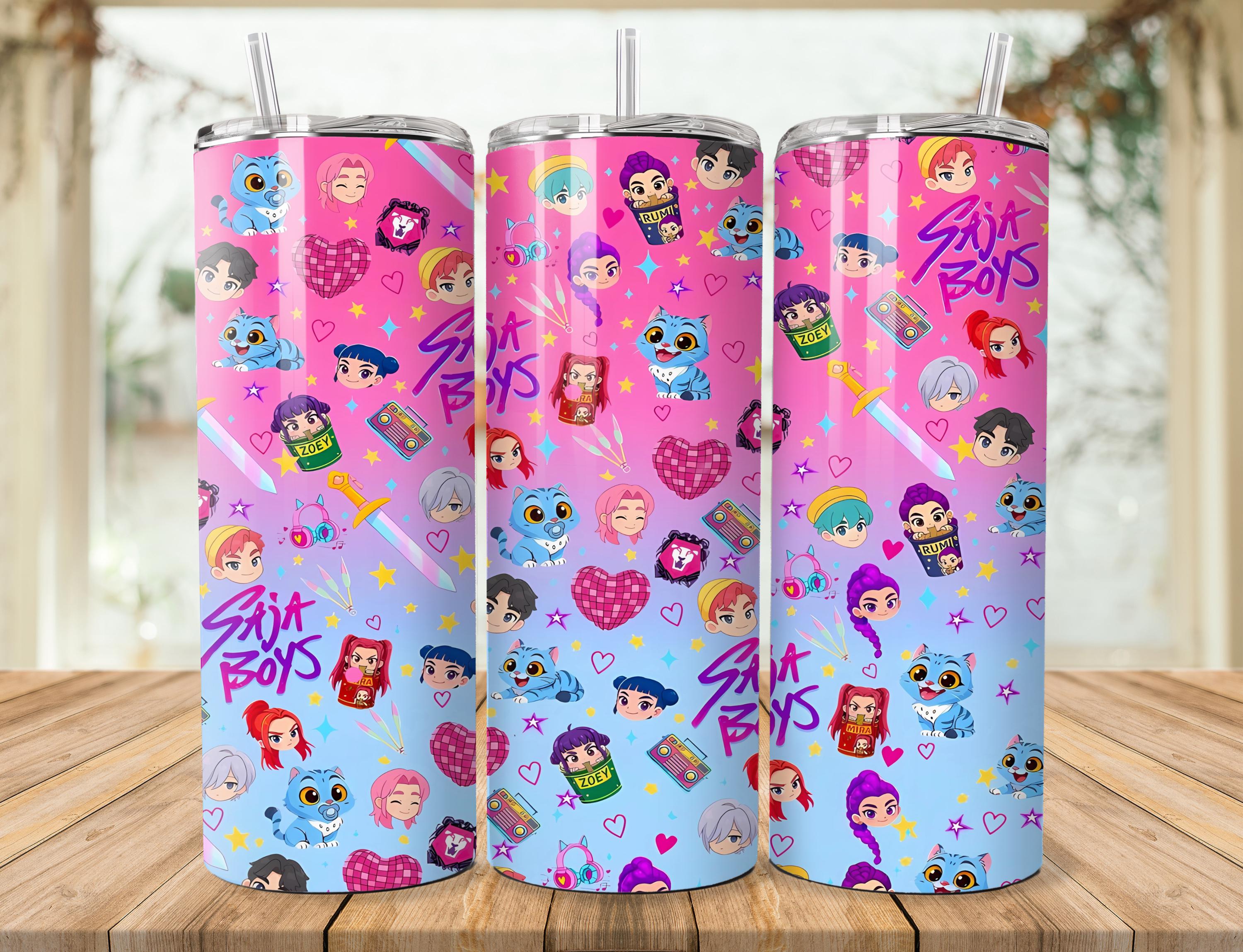 Adesivo per bicchiere KPop Demon Hunter / Adesivo per bicchiere skinny Derpy Anime da 20 oz con sublimazione PNG / Adesivo per bicchiere Huntrix con d