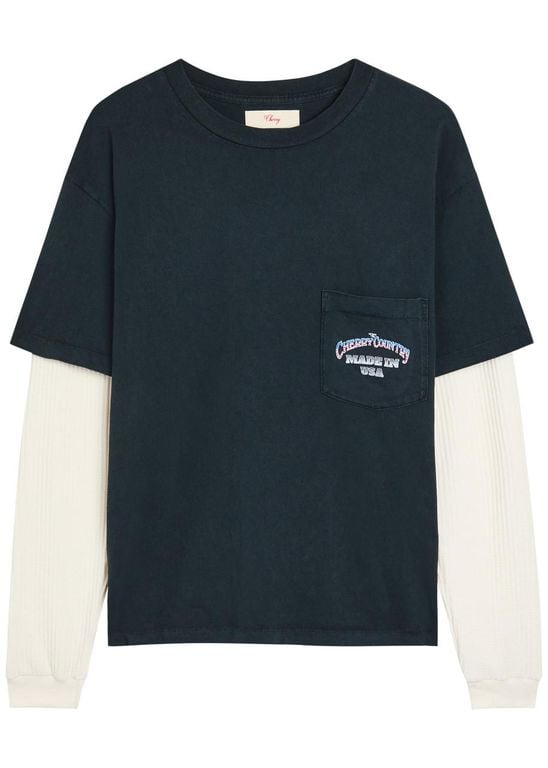 Country Road Printed Layered Cotton-Blend T-Shirt - Blue - CHERRY LA T-Shirts