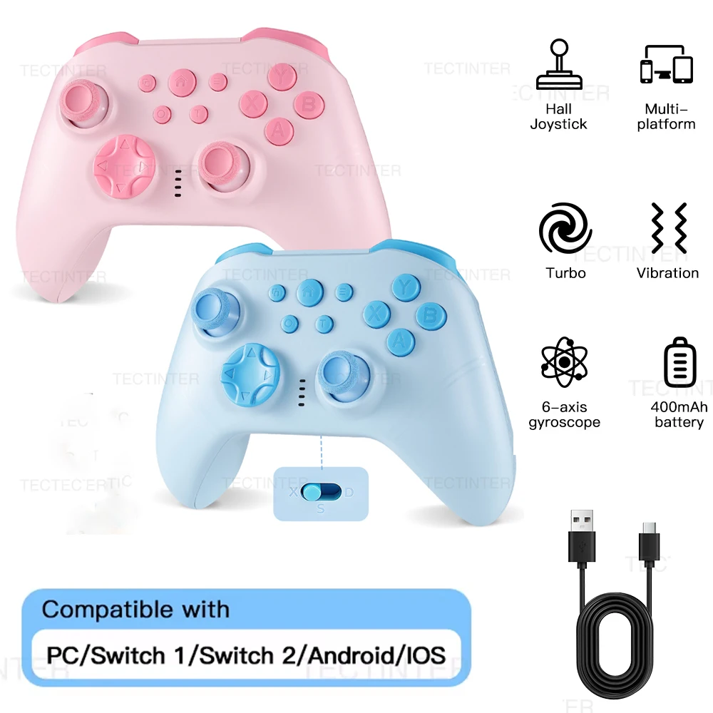 Controller Wireless per Nintendo Switch 1/2, Gamepad Bluetooth per PC, Joystick con Effetto Hall per Android/iOS