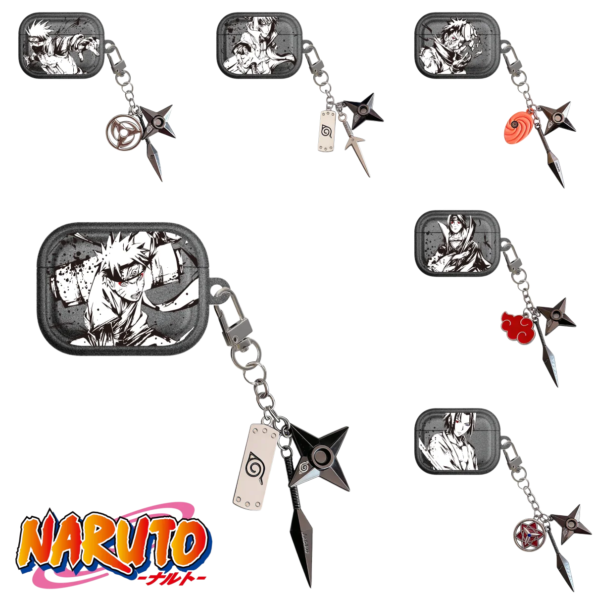 Custodia per auricolari 3D Naruto Sasuke Minato per Apple AirPods 1 2 3 Pro 4 Pro2 2nd Pro3 con ciondolo Itachi Obito
