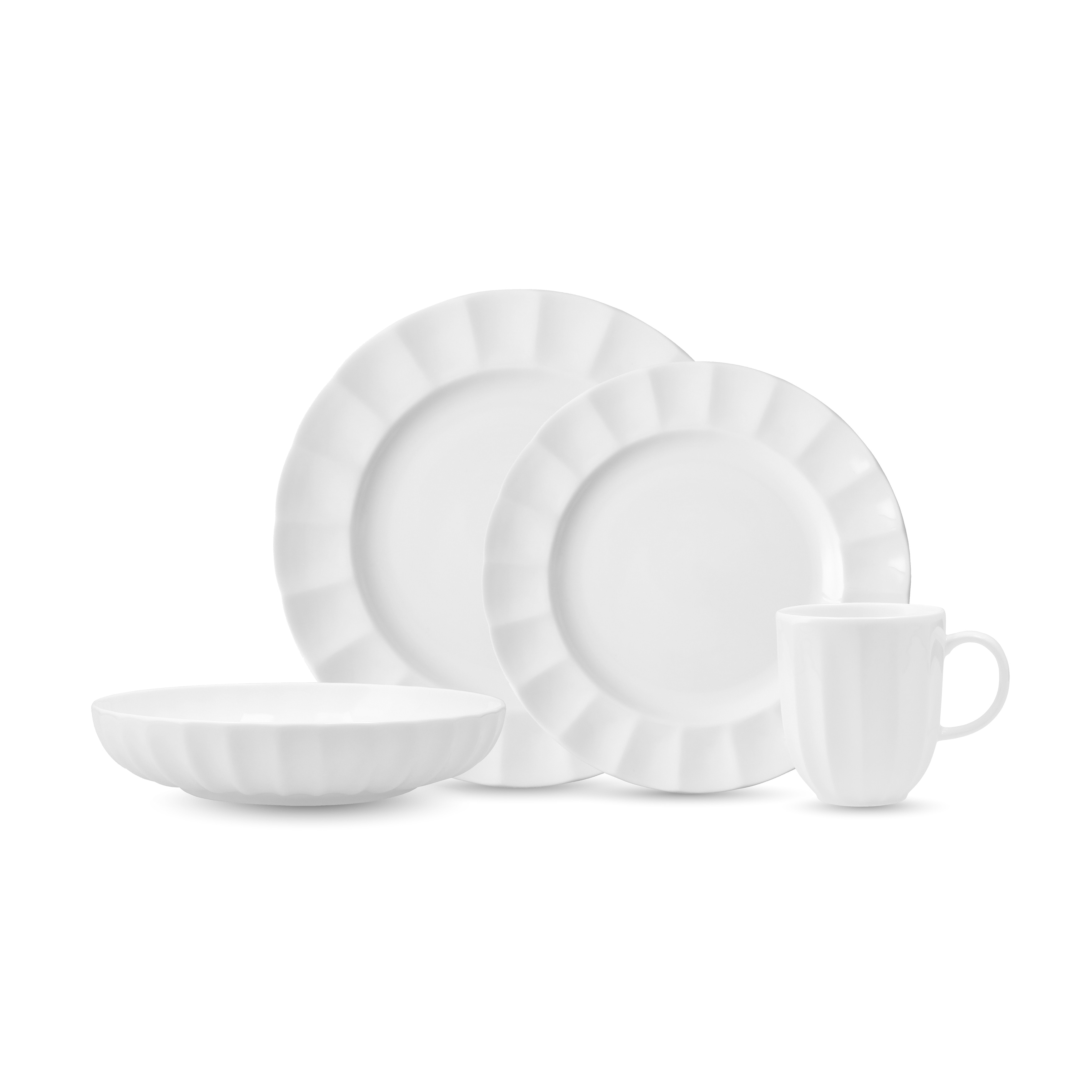 Fortessa Bloom Bone China, 16 Piece Dinnerware Set (Service for 4), White - 16 Piece Dinnerware Set