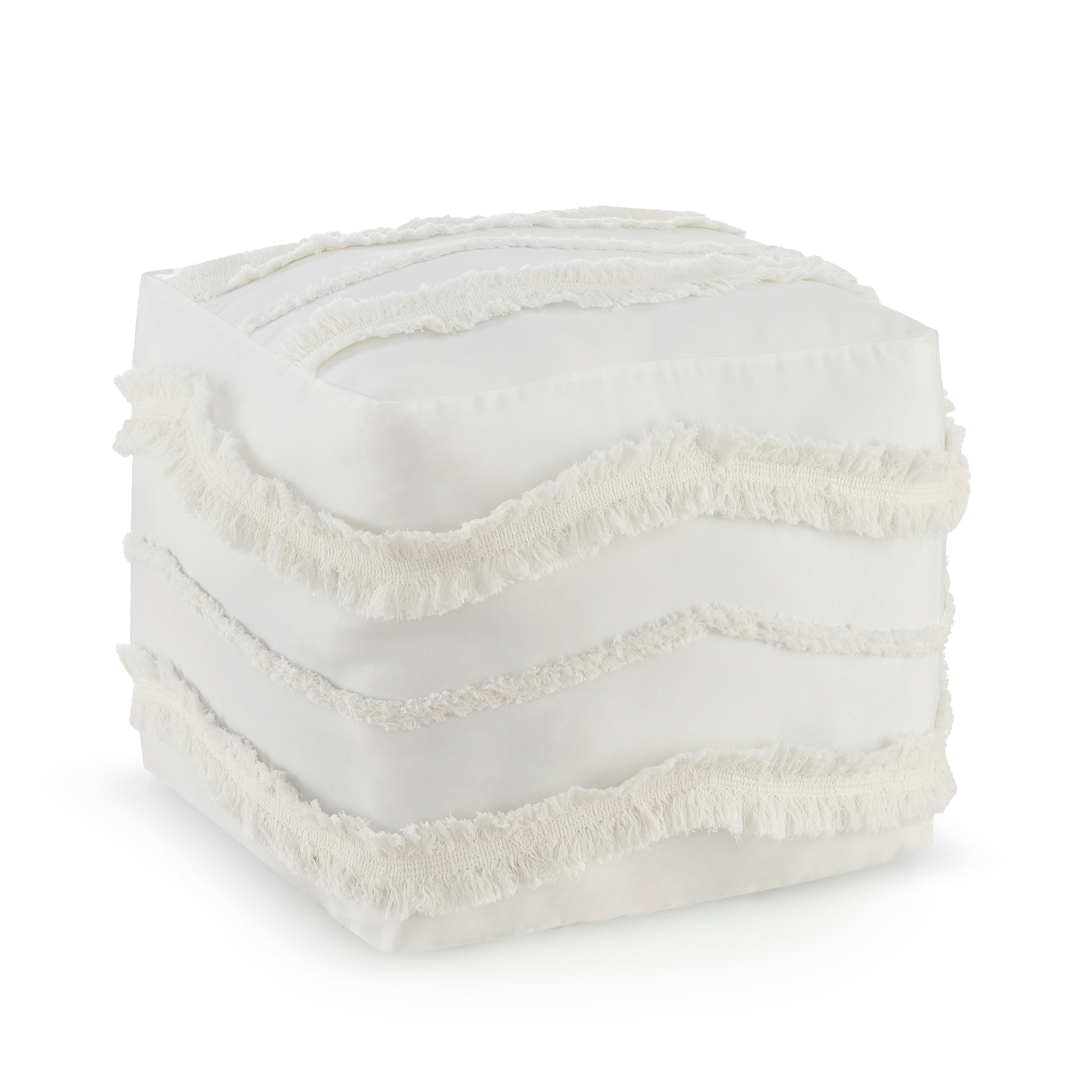 Sweet Jojo Designs Ivory Bohemian Boho Chic Unstuffed Ottoman Pouf Cover Farmhouse Minimalist Macrame Tufted Trim Fringe Cotton
