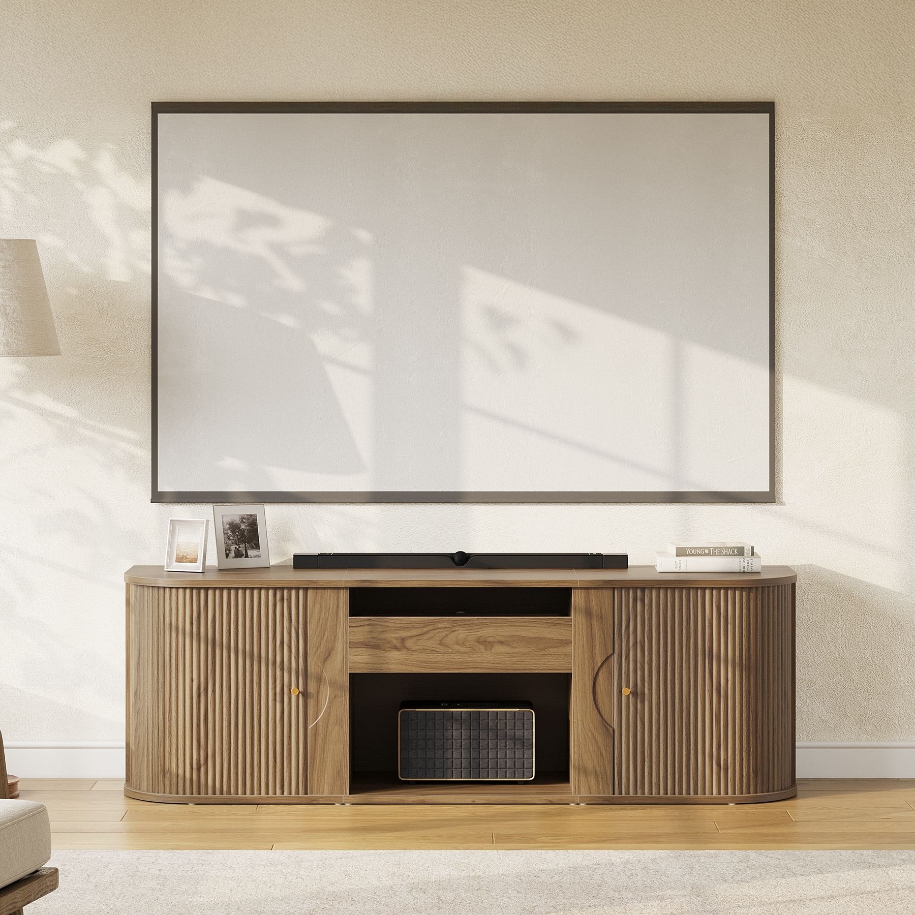 70" Mid-Century Modern Projector TV Stand, for TV or Ultra-Short Throw Projector - 70'' W × 15.7'' D × 23'' H