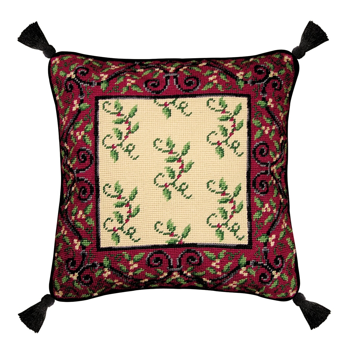 Christmas 14" x 14" Holiday Garden Needlepoint Pillow