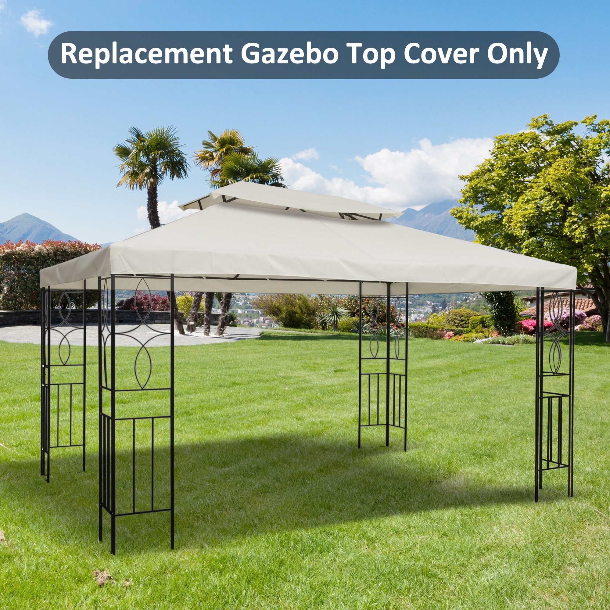 Outsunny 13' x 10' Gazebo Replacement Canopy 2 Tier Top UV Cover Pavilion Garden Patio Outdoor, Cream White (TOP ONLY)