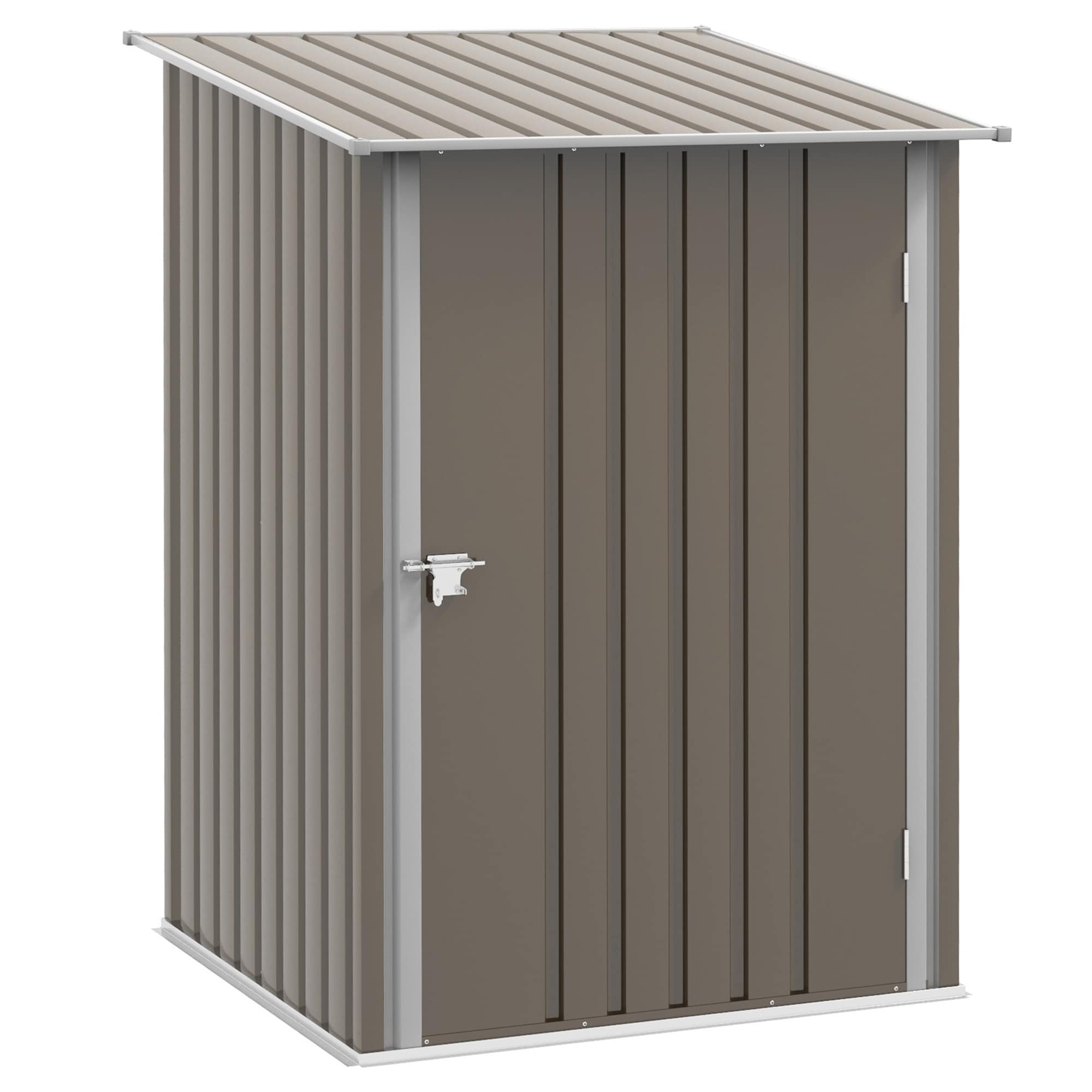 Outsunny 3.3' x 3.4' Lean-to Garden Storage Shed, Outdoor Galvanized Steel Tool House with Lockable Door for Patio
