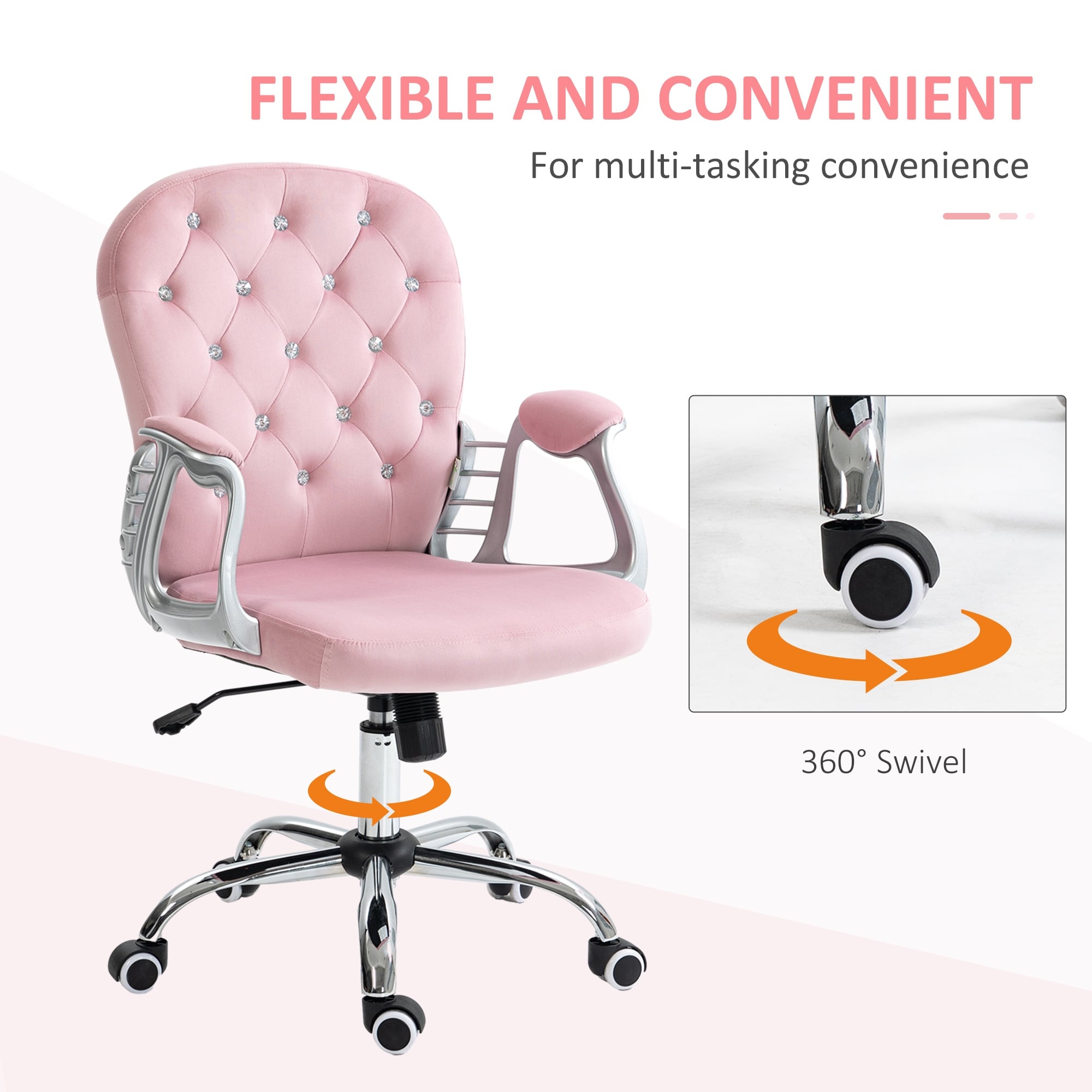Charming Button Tufted Desk Chair Home Office Chair with Padded Armrests, Velvet Upholstered Gaming Chair Desk Chair