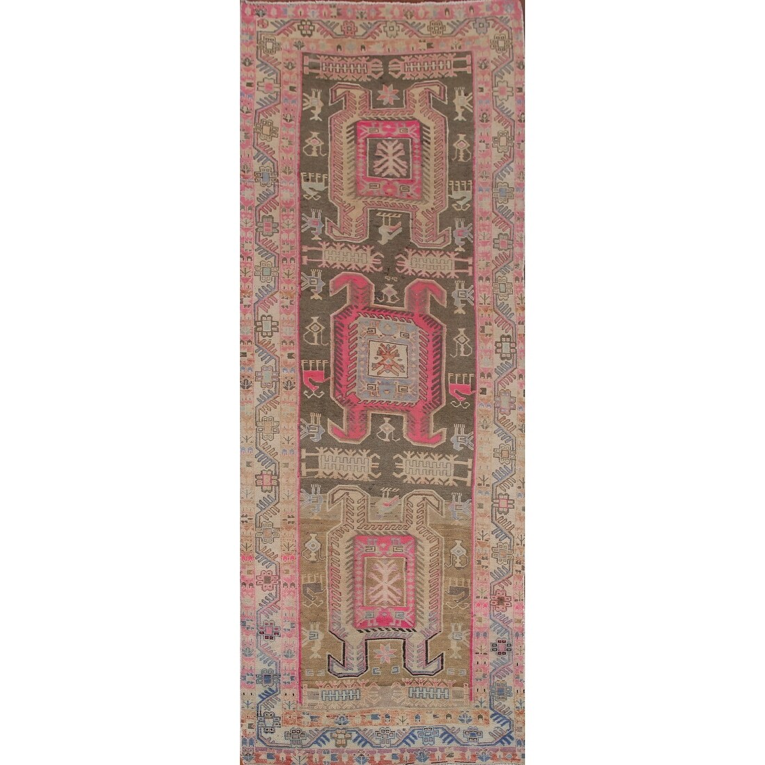 Tribal Meshkin Persian Vintage Runner Rug Handmade Wool Carpet - 3'8" x 10'9"