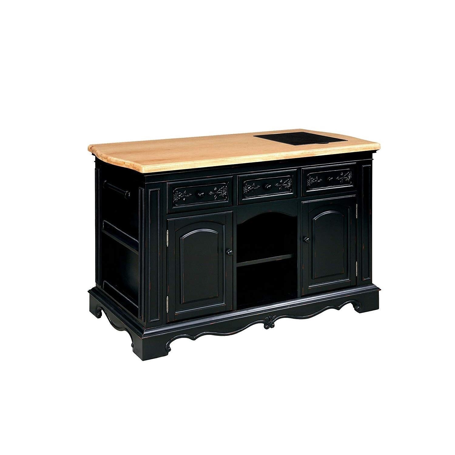 Farmhouse Kitchen Island with Storage, Wood Kitchen Cart, 2 Drawers, Open Shelves, Mobile Kitchen Island