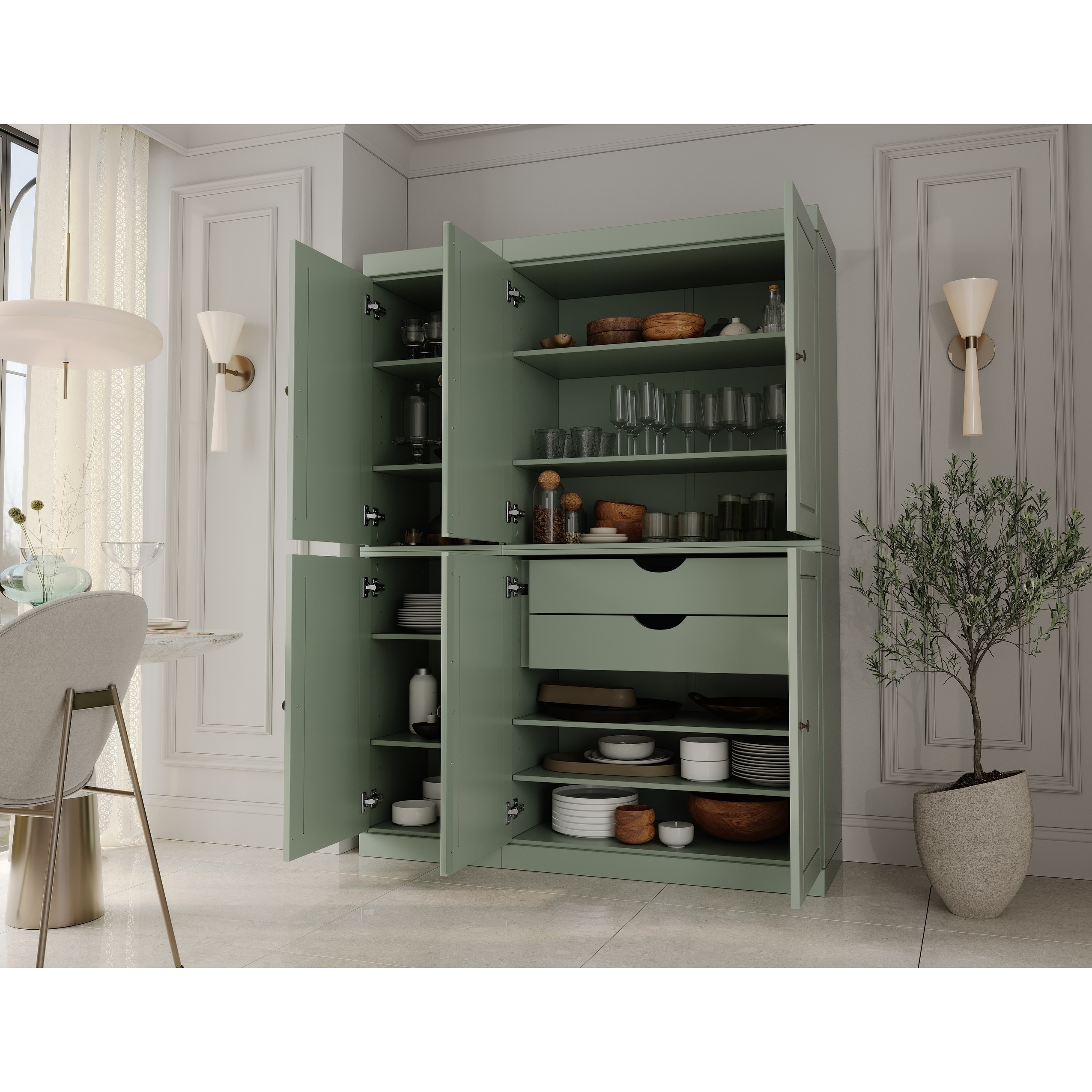 Palace Imports 100% Solid Wood Pantry China Cabinet, 2 Drawers, Adjustable Shelves, 48.5" Wide, 71.5" Tall - 48.5" x 71.5"