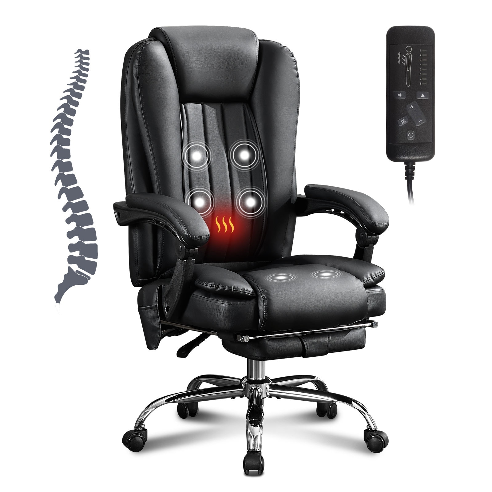 Modern Massage Office Heavy Chair Executive Office Chair with 6 Vibration Points, Foot Rest and Padded Armrests, for Office