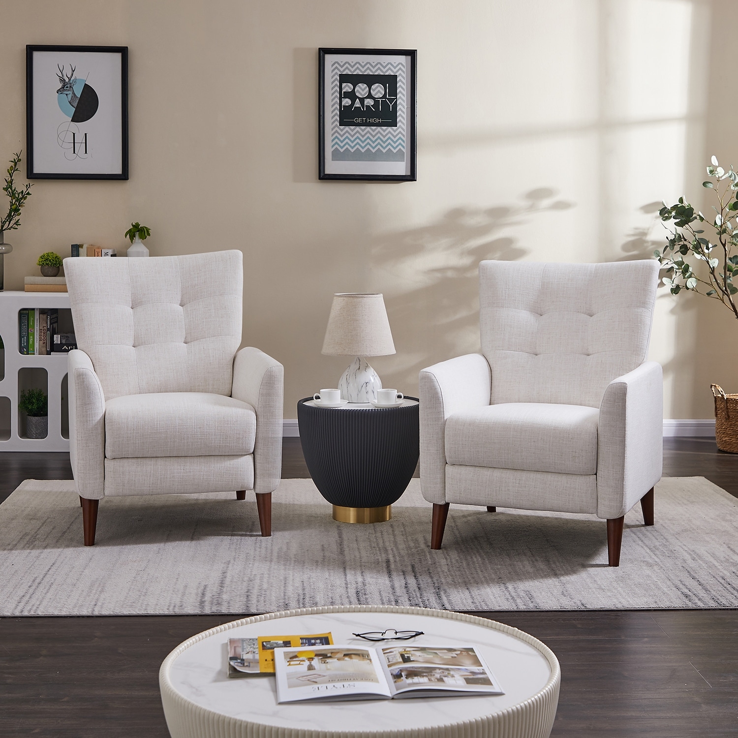 Aurora Modern Manual Recliner Set of 2 with Solid Wooden Legs