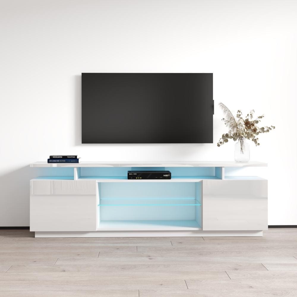 Meble Furniture Eva-K Modern 71-inch TV Stand with LED Lights for up to 80" TVs