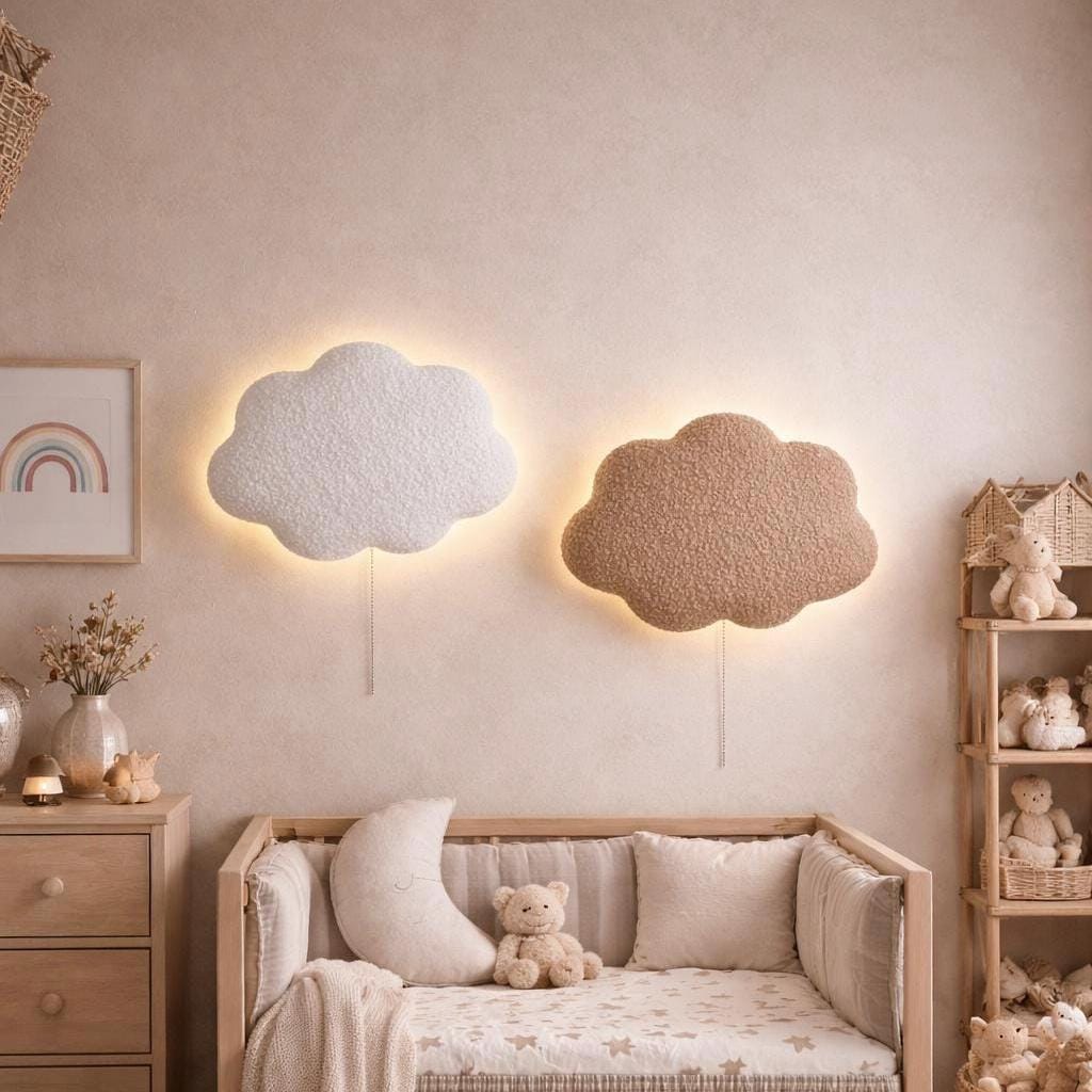 Luce notturna da parete a forma di nuvole per la cameretta dei bambini, luce notturna a LED Boucle Clouds, lampada da parete bianca calda, decorazione