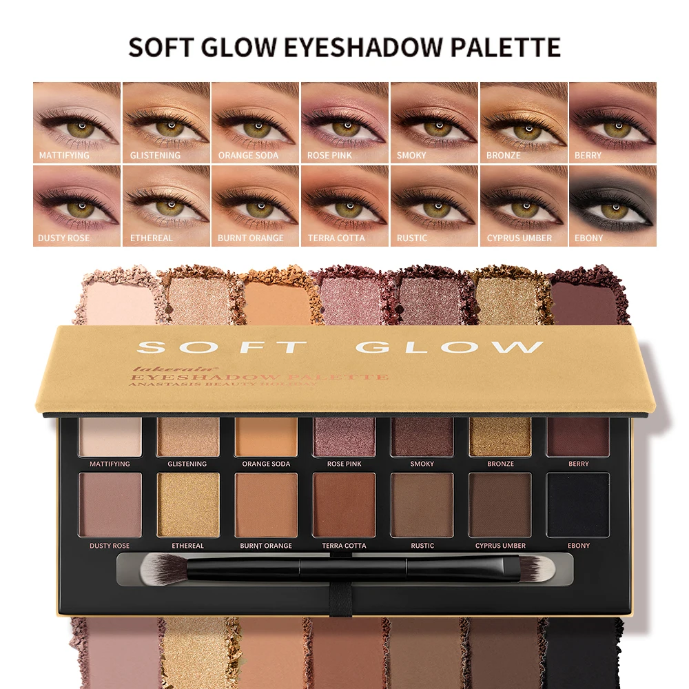 Palette de fards à paupières aux tons terreux, couleurs douces et brillantes, longue tenue, sans bavures, fini nacré et mat, palette de fards à paupières multicolores