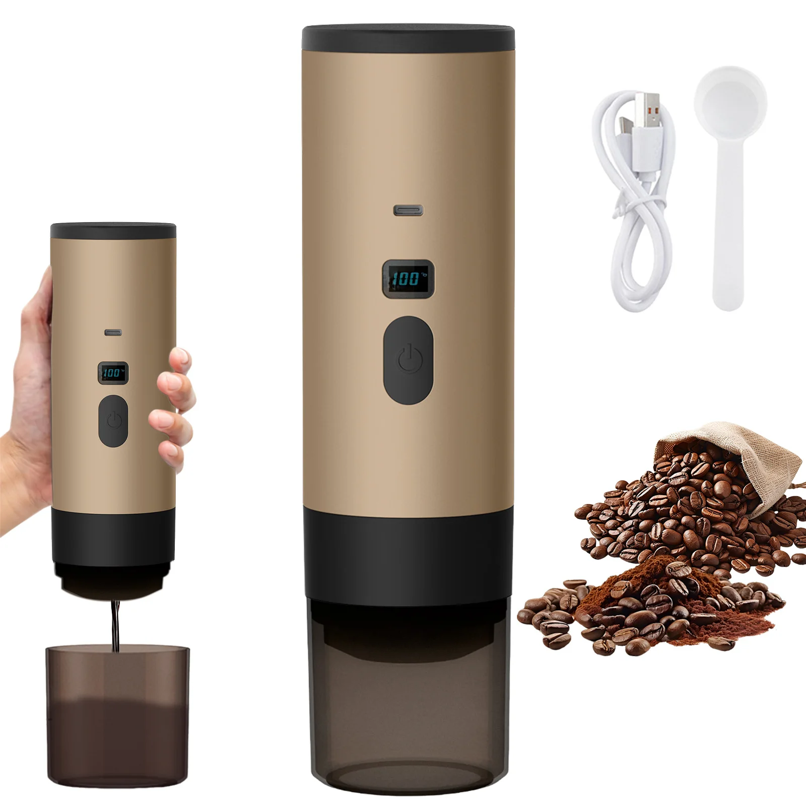 Machine à café portable électrique à capsules, cafetière expresso sans fil avec pompe chauffante, cafetière de voyage et de voiture 3 en 1