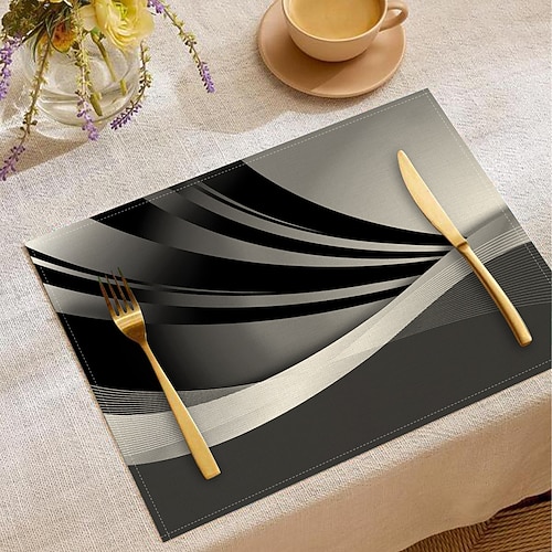 Retro-Tischläufer in Schwarz-Weiß mit geometrischem Muster, rechteckige Tischdekoration aus 100 % gewebtem Polyester, minimalistisches abstraktes Musterdesign, maschinenwaschbar, hitzebeständig Image