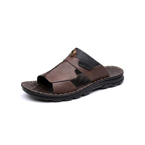 Beige Herren-Sandalen aus Kunstleder mit verstellbarem Riemen, atmungsaktiv, ideal für den Sommerurlaub am Strand. Image