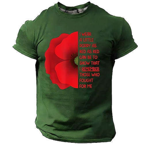 Gedenktag, Remembrance Day – Ich trage ein kleines Mohnblumen-T-Shirt, so rot wie Rot nur sein kann. Patriotisches Herren-T-Shirt mit Grafik, Kurzarm, Designer-Kleidung, Größen S, M, L, XL, XXL, XXXL Image