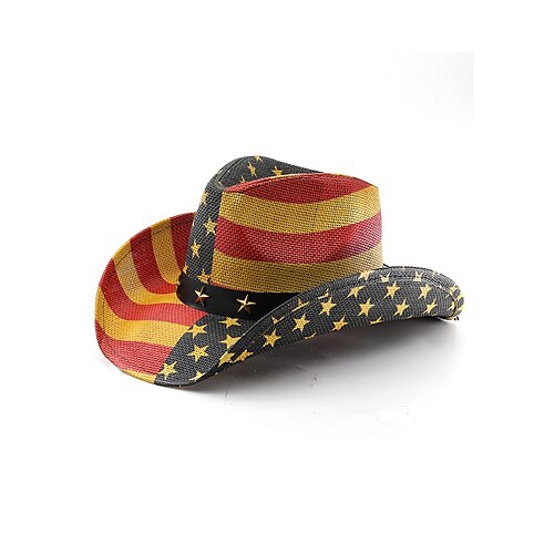 USA 250. Jubiläum Männer Strohweste Cowboyhut mit patriotischen Flaggenmotiven Atmungsaktiver gewebter Fedora-Stil in mehreren Designs Festival Urlaub und Freizeitkleidung Image