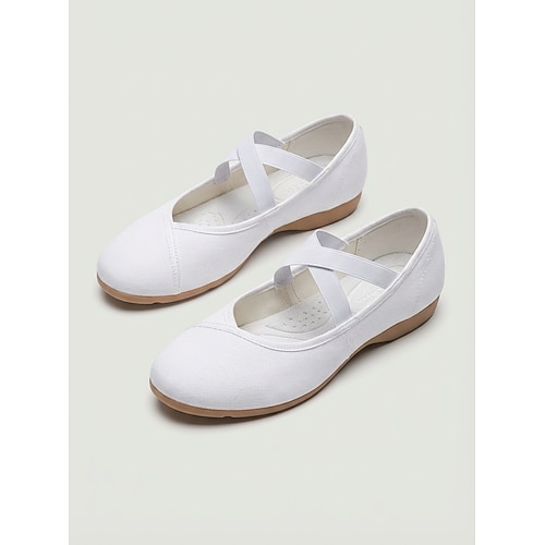 Damen-Ballett-Übungsschuhe in Nude, weiche, geteilte Tanzschuhe mit elastischen Riemen für Training und Proben Studio Image