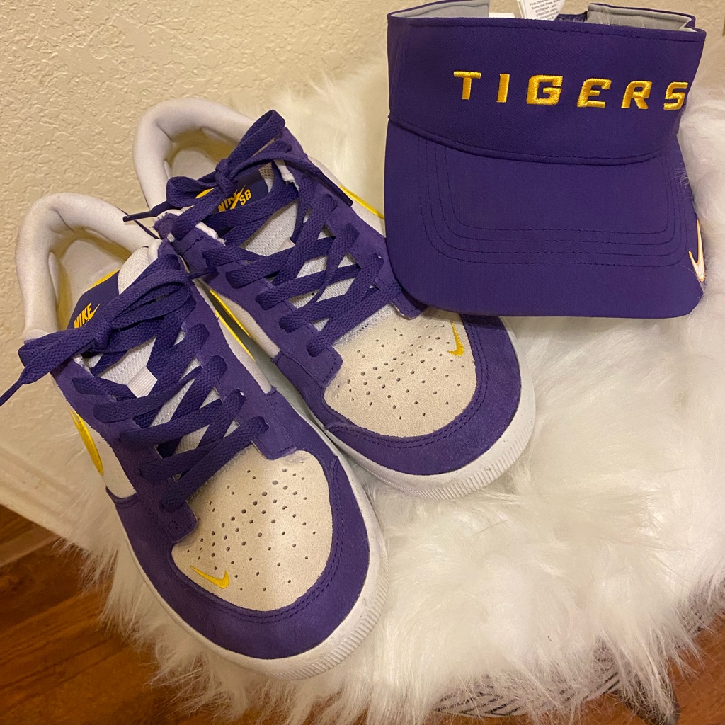 Nike Shoes | Lsu Nike Visor And Nike Sb White And Purple Sneakers | Color: Purple/Yellow | Size: 9