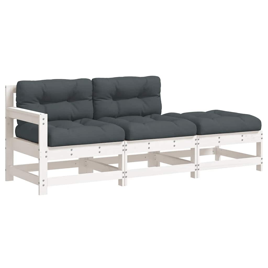vidaXL 3-tlg. Garten-Lounge-Set mit Kissen Weiß Massivholz Image