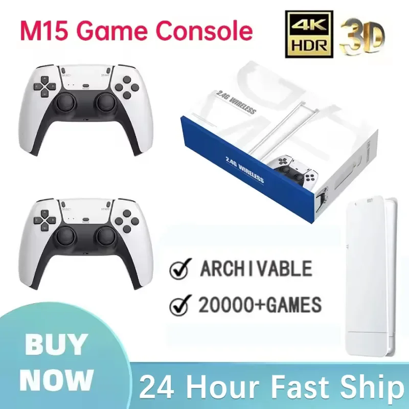 Wireless Gamepads M15 Game Stick Mini TV Handheld Game Console Video Game 128G 20000Plus Retro Game HD Output Two Player for PS1