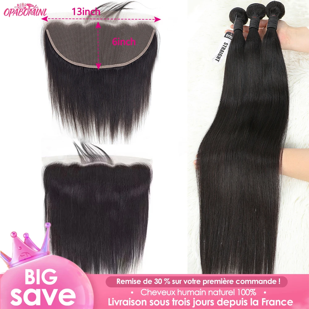 Extensioni e Ciocche di Capelli Umani 15A, Frontale in Pizzo 13x6 da 24 Pollici con Ciocche, Ciocche di Capelli Umani Lisci da 32 Pollici, Ciocche di Capelli Umani Brasiliani Grezzi, Chiusura per