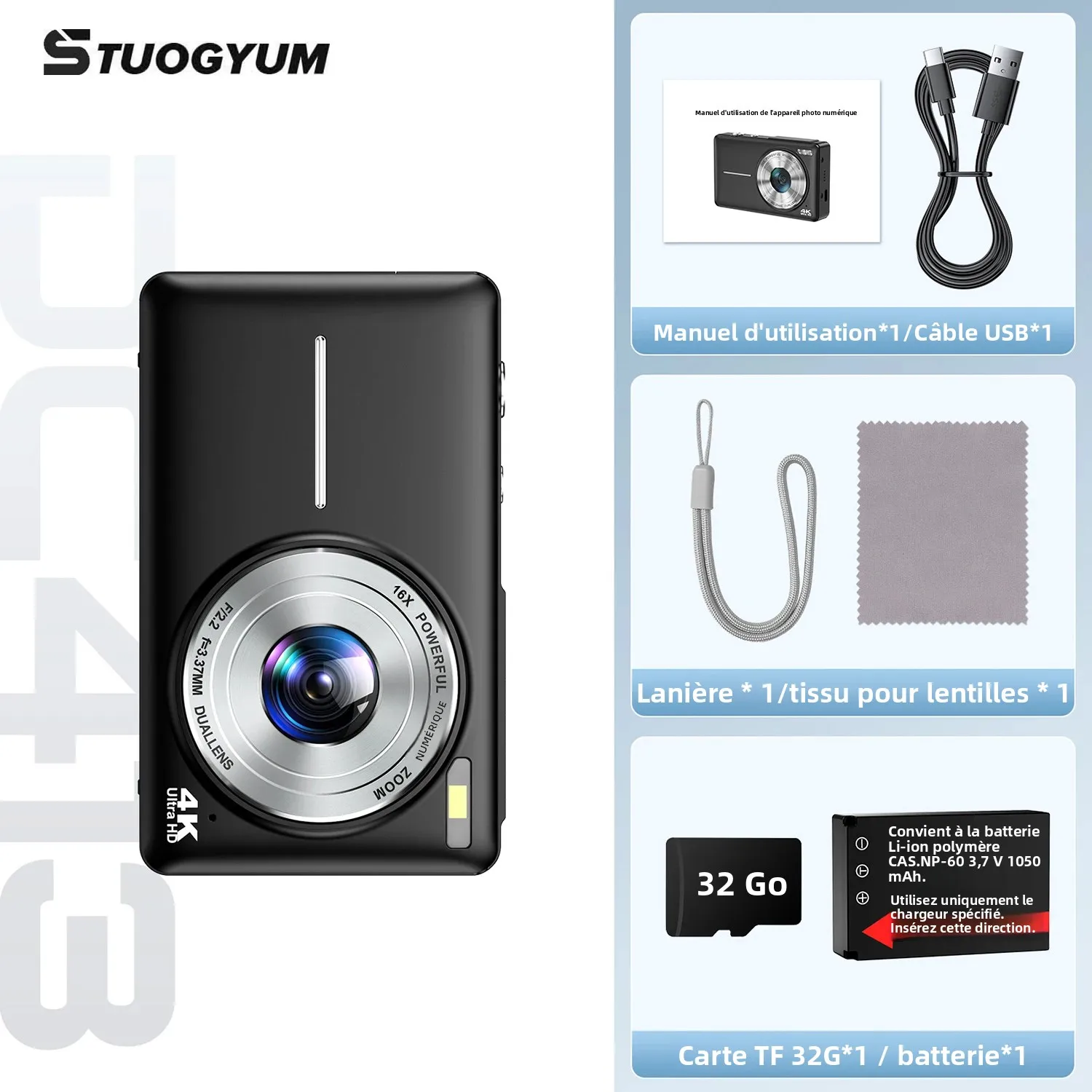 Appareil photo numérique 4K 64MP, adapté aux appareils photo numériques de point de photographie et de prise de vue avec autofocus, Zoom 16X, caméras CCD