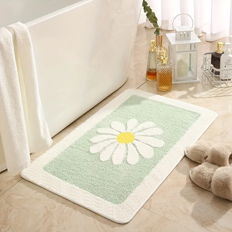 Tapis de sol de salle de bain VIKAMA style marguerite fraîche, tapis absorbant pour entrée de salle de bain, tapis antidérapant pour salle de douche, décoration de la maison