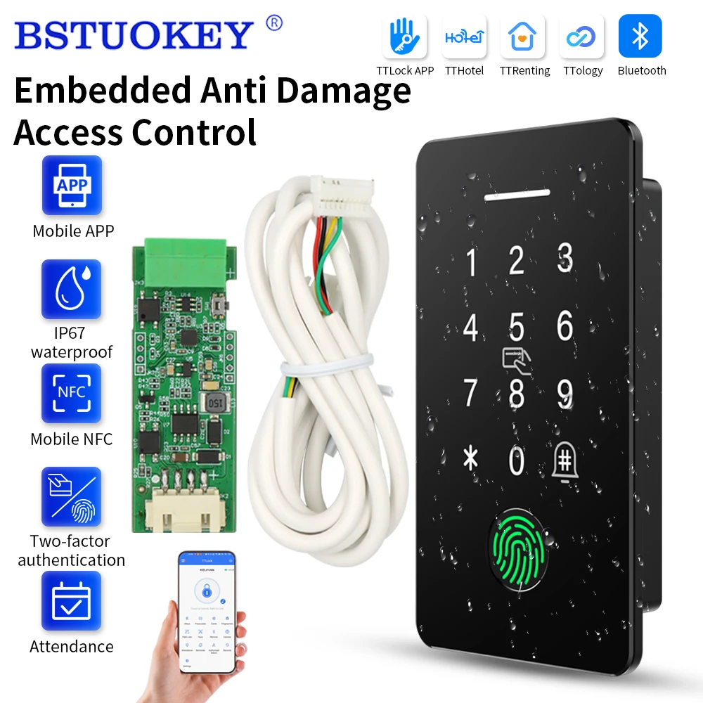 NFC Selbstverteidigung Eingebettetes TTlock APP IP67 Smart Security Schutz-Zugangskontrollsystem mit Fingerabdruck-Tastatur 13,56 MHz Anwesenheitserfassung Image