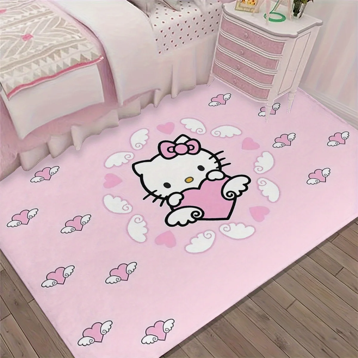 Rutschfeste Cartoon-Matte Halloween-Geschenk Hello Kitty Große Matte Sanrio Weihnachtsgeschenk Schlafzimmermatte für den Innenbereich 1 Stück Kuluomi Flanell