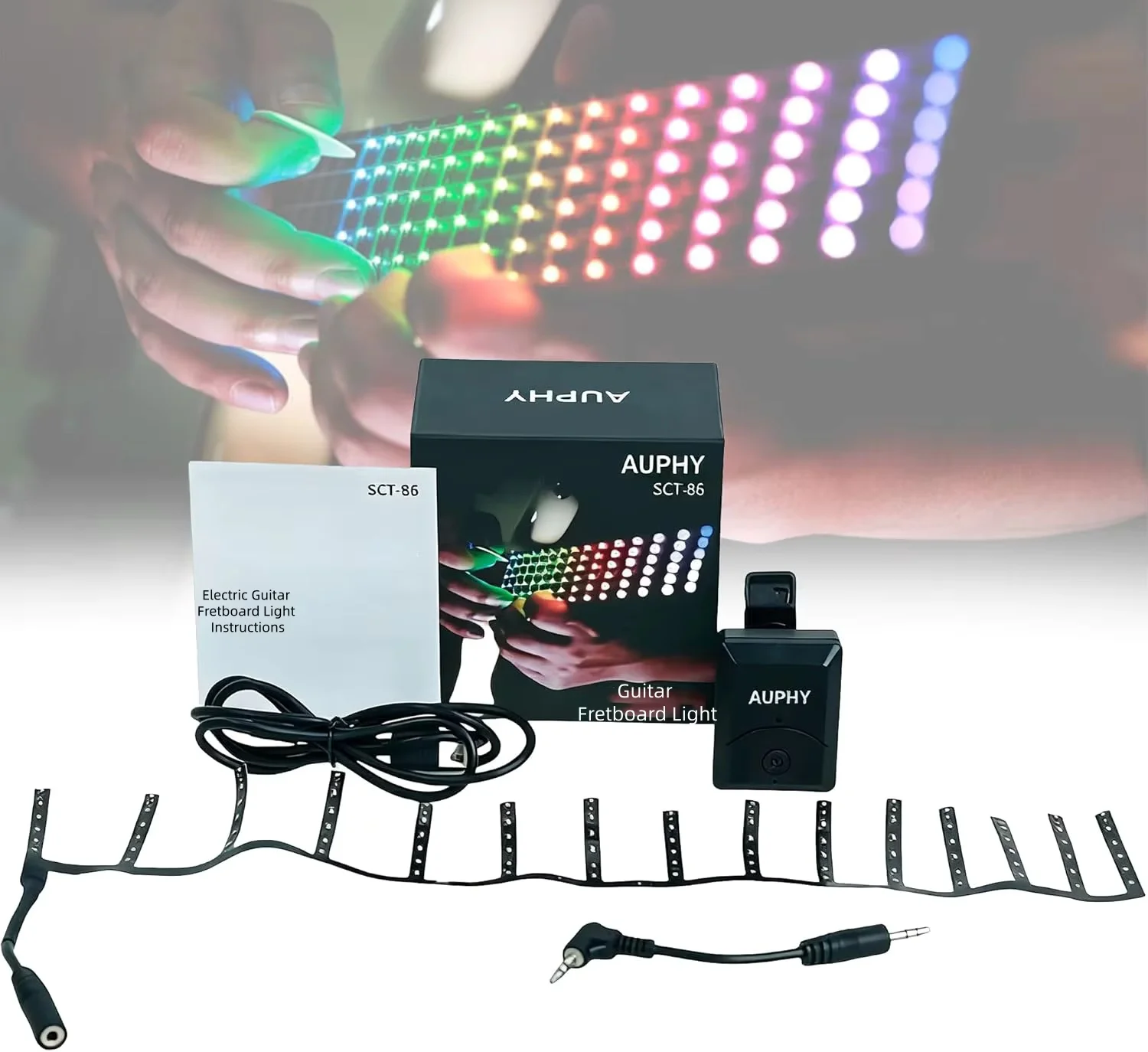 Gitarren-Griffbrett-Licht mit 12 Beleuchtungsmodi, Skala-Lernsystem & Rhythmus-Synchronisation für Partys, Straßenauftritte und Live-Streaming Image