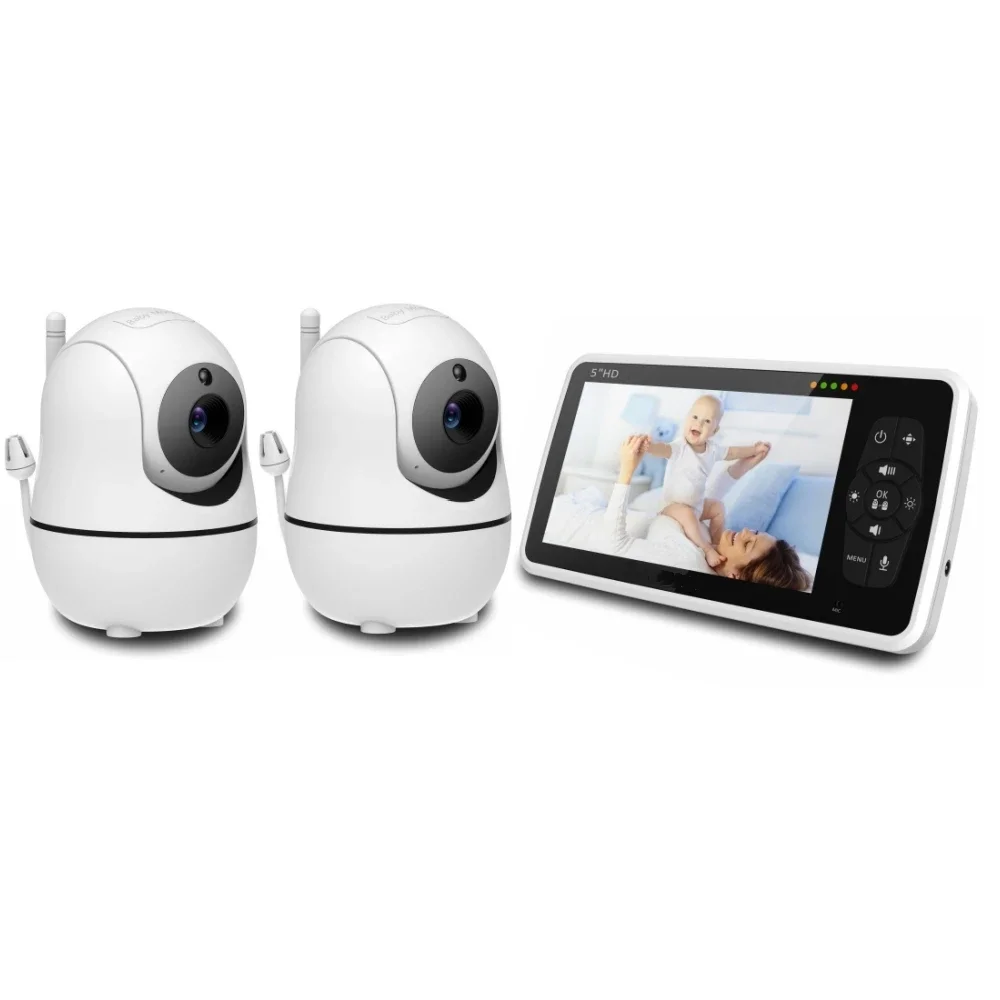 Babystar 5-Zoll-Video-Babyphone mit zwei Kameras und Audio, Nachtsicht, 4-fachem Zoom, 1000 Fuß Reichweite, 2-Wege-Audio-Temperatursensor Image