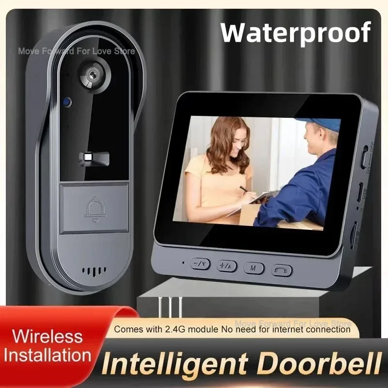 4,3-Zoll-IPS-Bildschirm Drahtlose Türklingel 1080P Visuelle Gegensprechanlage Wasserdicht IR-Nachtsicht Haustürmonitor Image