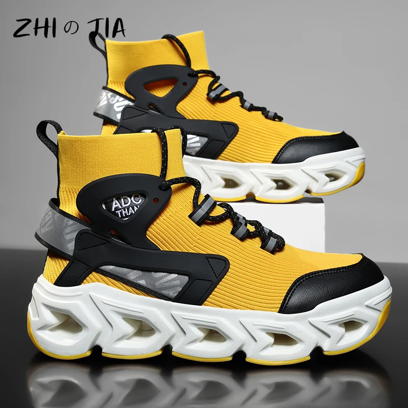 Trendige Herrenschuhe, beliebte Mesh-High-Top-Sportschuhe, Frühling und Herbst, leichte Freizeitschuhe mit dickem Boden, Größe 39–46