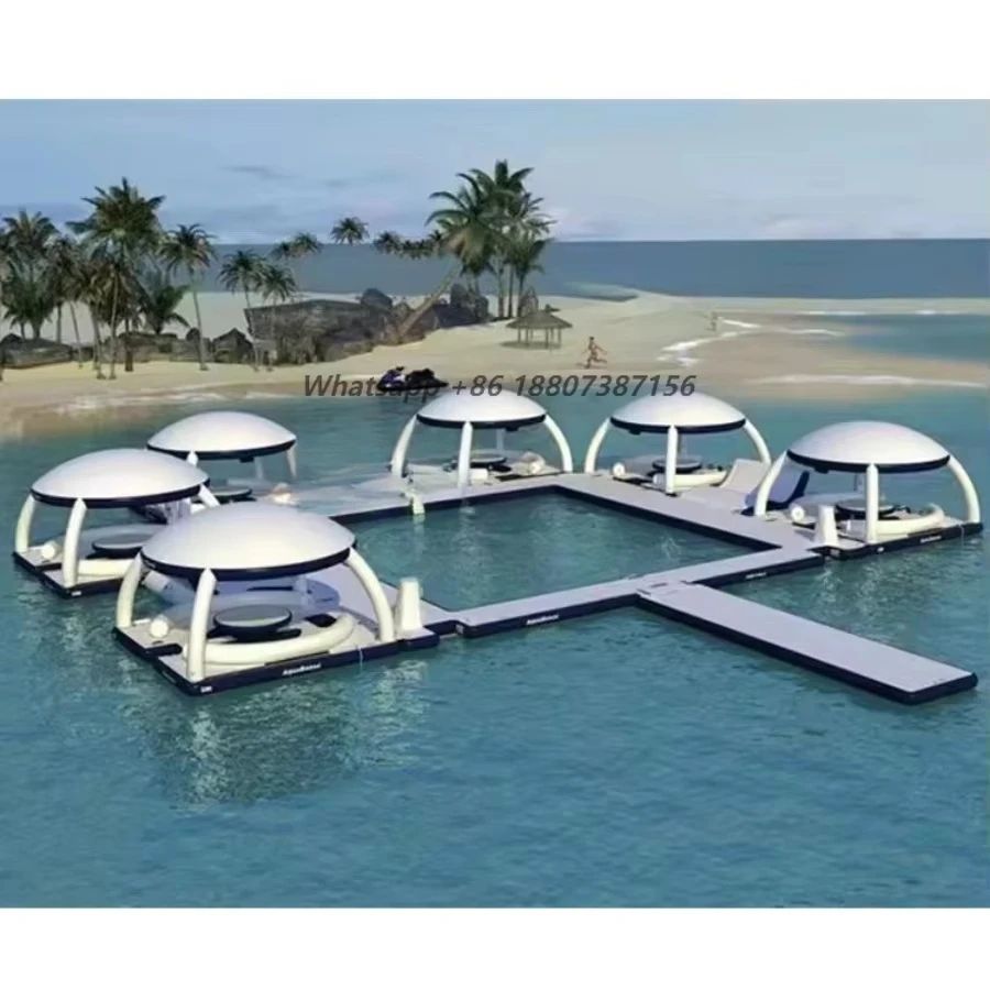 Aufblasbare schwimmende Plattformliege, aufblasbares schwimmendes Wasserboot, schwimmende Insel für Wasserparks, aufblasbare schwimmende Insel-Liege Image