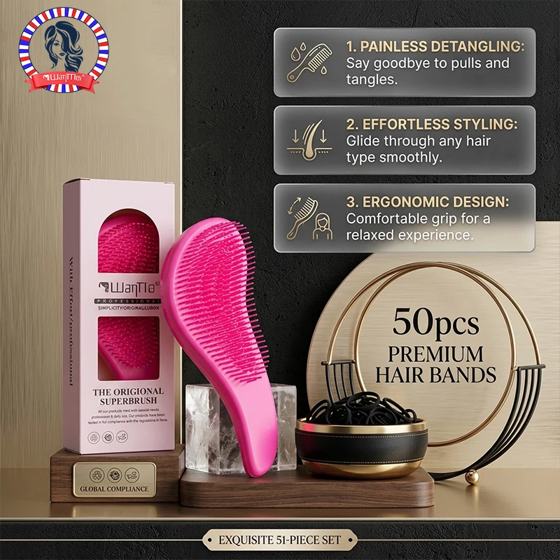 51-teiliges Entwirrungsbürsten-Set mit 50 Haarbändern Schmerzfreies Styling für Dickes, Lockiges, Nasses Haar Professionelles Styling-Werkzeug Image