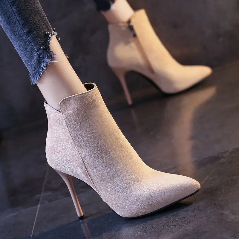 Kurze Schuhe für Frauen Damen Stiefeletten sehr High Heels Schuhe spitzen Zehen rosa Wildleder Stiefeletten Absatz sexy schick und elegant